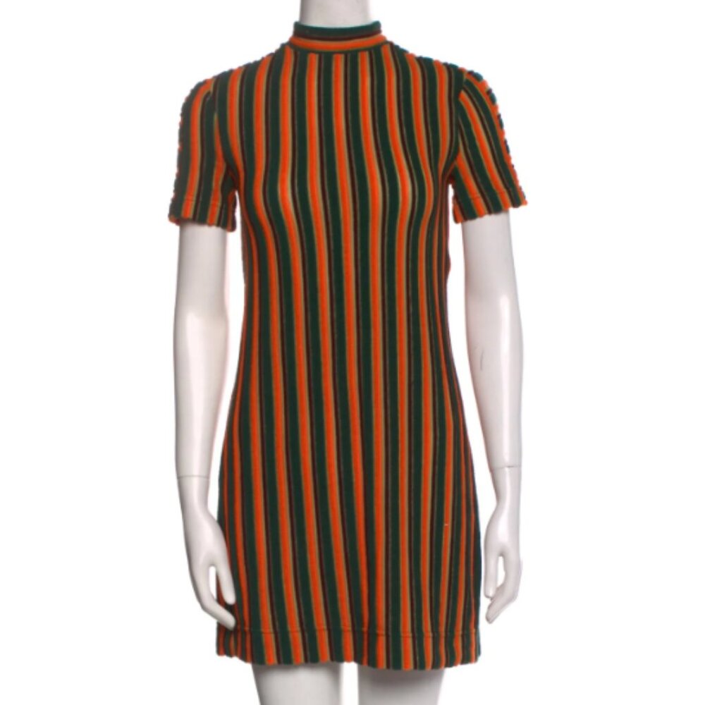 Staud Orange Vertical Striped Short Sleeve Mini Dress Size Small NWOT